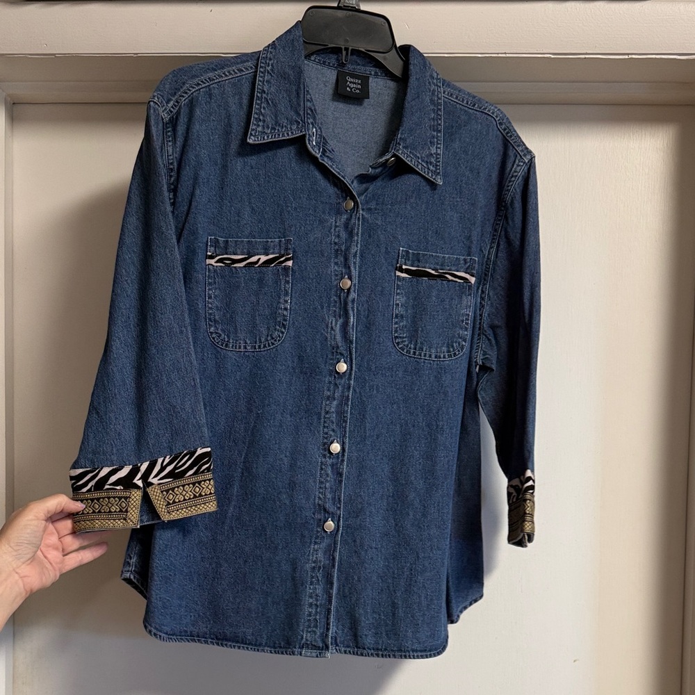 Women's Blue Jean Jacket with Patterned Accents